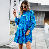 Dili Printed Dress 2025 Autumn And Winter Women's Temperament Elegant Long-Sleeved Short Dress