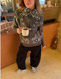Small Print Leisure Languid Knitted Collar Zipper Long-Sleeved Sweater Seaside Vacation