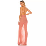 2025 Summer New Women's Bag Dress Sexy Perspective Long Dress High Open Sling Mesh Dress