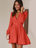 Wish Selling New Dress Women's V-Neck Elegant 100-Folded Dress Lotus Leaf Side French Dress