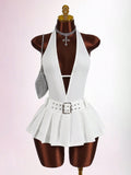 New Fashion Solid Color Body Sexy Waist Hanging Back Deep V Folded Short Dress Dress Dress Woman