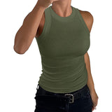 2025 Summer Women's Ribs Small Vest Round Collar Body Type Women's Vest