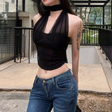 2025 Summer New Women's Solid Color Sexy Hanging Neck Imitation Fish Umbilled Vest Woman 68HZ