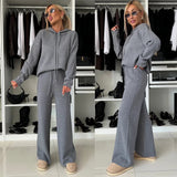 Autumn And Winter New Casual Suit Women Solid Color Hooded Long-Sleeved Thighs Two-Piece Set 68HZ