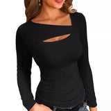 New Sexy Long-Sleeved T-Shirt Front With Irregular Women's T Women's Fashion Brand