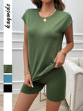 Dili Vacation Leisure Wind Round-Neck Tight Pants Short Sleeve Set Women's Clothing 2025 Spring And Summer