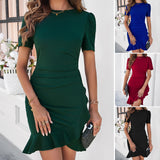 Dili Women's Dress 2025 Spring And Summer Temperament Elegant Solid Color Body Ass Short-Sleeved Dress Woman