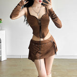 2025WISH Autumn New Women's Sexy Strapped Back Vest High-Waisted Hip Skirt 68HZ