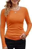 2025 Women's Women's New Ribs Cotton Fabric Base Round Neck Solid Long-Sleeved T-Shirt