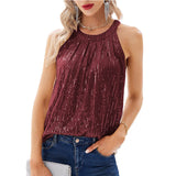 2026 Summer New Solid Color Hanging Neck Female Squine Micro-Bomb Sling Vest