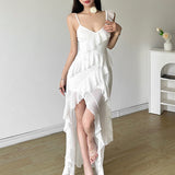 2025 Summer New Women's Pure Color Repair Height Waist Fashion V Tie Strap Bare Back Dress 68HZ