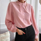 Spring 2025 New Elegant Solid Color Collar Long Sleeve Single-D Row Button Loose Women's Top Shirt Women