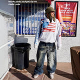 Trendy Letter-Print Jeans Men's Street Hip-Hop Straight Trousers Loose Casual Drag Trousers 68HZ