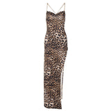 Autumn New Chain Sexy Bare Sling Skirt Irregular High Open Fashion Leopard Dress