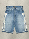 Trendy Embroidery Five-Point Denim Shorts Men's High Street Retro Bone Embroidery Loose Casual Trousers 68HZ