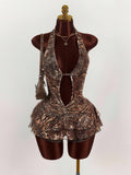 New Fashion Leopard Print Body Sexy Hanging Neck Tying Cake Short Dress Dress Dress Woman