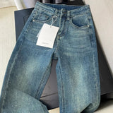 Vintage Diamond Jeans Women Y2k High Street Design High-Rise Straight Pants Loose Drag Trousers 68HZ