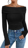 2025 Women's Out-Shoulder Long Sleeves And A Word Shoulder Women's Top T-Shirt Fashion
