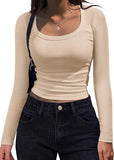 2025 New Thread Pit Strips Long-Sleeved Square T-Shirt Women's T-Shirt