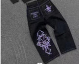 Trendy JNCO Hip-Hop Embroidered Big Pocket Jeans Men And Women Y2k High Street Drag-And-Broad Leg Pants 68HZ