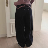 Letter Embroidery Printed Jeans Women Y2k Sweet Cool Hot Babes Trend High Waist Slim Straight Trousers 68HZ
