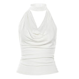 2025 Summer New Women's Clothing Solid Color Repair Street Fashion Hanging Neck Sexy Bare Waist Vest Woman 68HZ