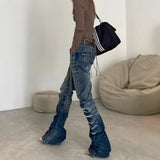 Vintage Cat Claw-Patty Jeans Women's High Street Babes Design Straight Trousers Set Thin Trousers Tide 68HZ