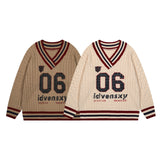 Vintage V-Neck Hooded Sweater Women's Autumn And Winter Languid Style Design Loose Thin Bump Knitted Shirt Top 68HZ