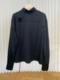 Four Seasons Wearing Designer Black And White Collar Rose Long-Sleeved Shirt Imitation Copper Ammonia Siding Noodle Gloss Top