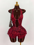New Fashion Leopard Print Body Sexy Hanging Neck Tying Cake Short Dress Dress Dress Woman