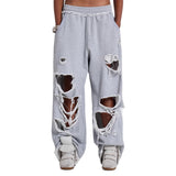 Street Hole-Breaking Slack Women Loose High Waist Hanging Feeling Irregular Sports Pants Tide 68HZ