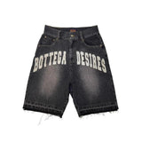 Trendy Embroidery Five-Point Denim Shorts Men's High Street Retro Bone Embroidery Loose Casual Trousers 68HZ