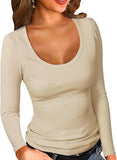2025 Lady Collar Collar T-Shirt Basic Solid Long-Sleeved Bottom Shirt