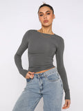 Women's Y2K Burst Long-Sleeved T-Shirts With Breathable Nylon Tight-Up Hotties Umbilical Short-Squeer Bottom Shirts
