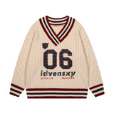 Vintage V-Neck Hooded Sweater Women's Autumn And Winter Languid Style Design Loose Thin Bump Knitted Shirt Top 68HZ