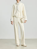 Winter Design Sense Stripe Fluttering Lead To Super Soft Plus Velvet Leisure Long Sleeves Long Sleeves Of White Sweater + Straight Through Pants Woman