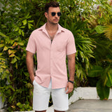 Summer New Men's Shirt Short Sleeve Thicken Elastic Wrinkled Loose Casual Cardigan Men's Top