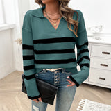 Dili 2025 Autumn/Winter Women's Casual Casual Striped Collared Sweater Tops Women