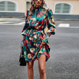 Dili Print Dress Autumn 2025 Autumn Temperament Elegant Long-Sleeved Dress