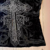 Vintage Black Tie-Dye Print T-Shirt With Thin Vintage Design V-Neck Short-Sleeved Punk Top 68HZ