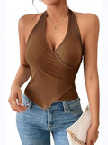 2025 Hottie Cross Hanging Neck Sling Splicing Bare Waistcoat Woman Summer Outside Wearing Tide