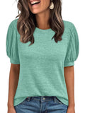 2025 New Summer Casual Pure Color Round Collar Loose Short-Sleeved Top Woman