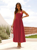 2025 Summer New Women's Sleeveless Square Dress Solid Color Temperament Showy Dress Dress Dress