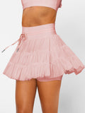 Hot Sales Sweet Fresh Fresh Solid Color Lace Mesh Splicing Skirts Anti-Walking Light Belt Seat Pants Skirt