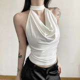 2025 Summer New Women's Clothing Solid Color Repair Street Fashion Hanging Neck Sexy Bare Waist Vest Woman 68HZ