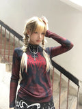 Vintage Y2k Hottie Red Print T-Shirt T-Shirt Girl Summer Slim Skinny Sunscreen Bottom Top 68HZ