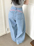 Letter Embroidery Printed Jeans Women Y2k Sweet Cool Hot Babes Trend High Waist Slim Straight Trousers 68HZ