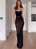 2025 Summer New Women's Bag Dress Sexy Perspective Long Dress High Open Sling Mesh Dress