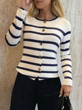 Dili Elegant Temperament Striped Long-Sleeved Vest Vest Women's Clothing 2025 Autumn And Winter