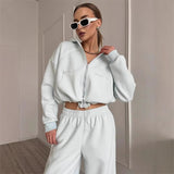 Casual Sports Ladies Set Solid Color Long Sleeve Zipper Jacket Tight Pants Two-Piece Set 68HZ
